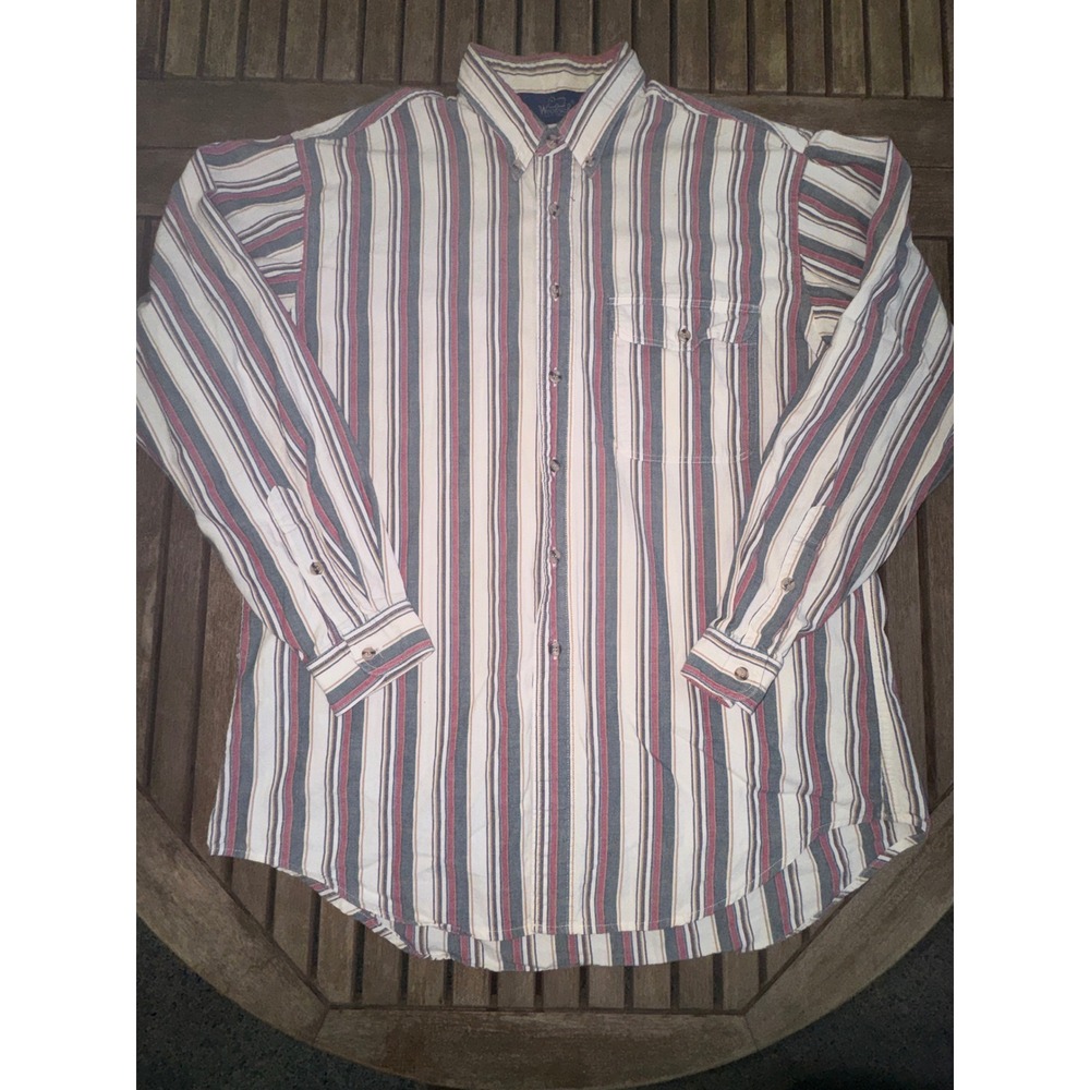 Vintage Woolrich Striped Button Down Shirt Mens Large Multicolor Flap Pocket 90s